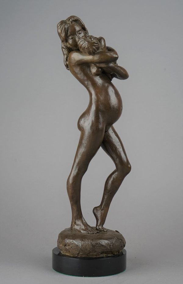 Enzo Maria Plazzotta (1912-1981), Motherhood, stamped 'Plazzotta' and numbered '2/9' bronze on marble base, 2/9, 46cm high. DDS  Illustrated