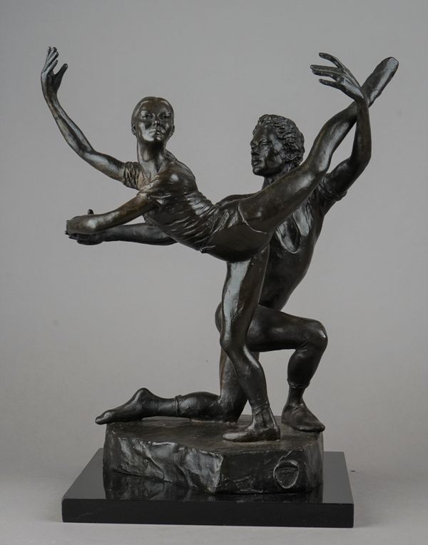 Enzo Maria Plazzotta (1921-1981), a bronze dancing ballerina couple, signed and numbered 7/9, on a granite plinth, 36cm high. DDS  Illustrated