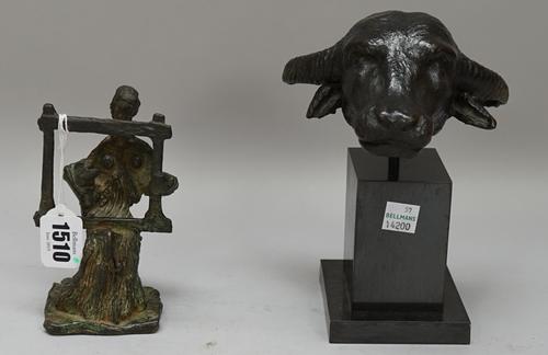 Frenosel, 20th century, Penelope at her loom, the naturalistic base numbered 'III/5' bronze, 13.5cm high 5895; and a  small sculpture of a balanced bu