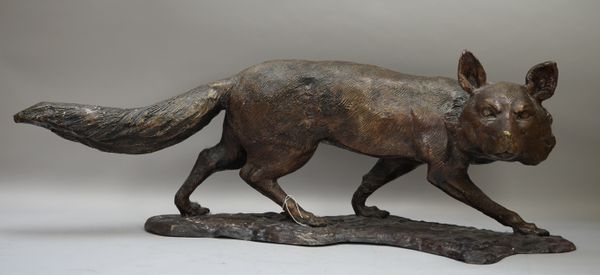 Christian Maas (French contemporary) 'Renard - á l'affut' - The Fox, bronze, impressed signature and marked, 'Ch Maas 3/49', 100cm wide x 40cm high. D