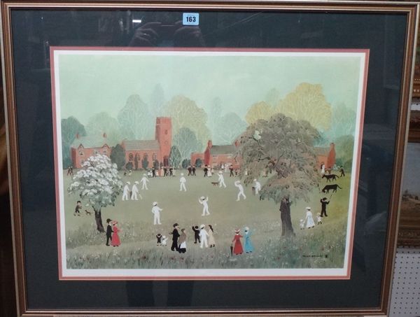 Helen Bradley (1900-1979), The Cricket match, colour print, 48cm x 62cm.