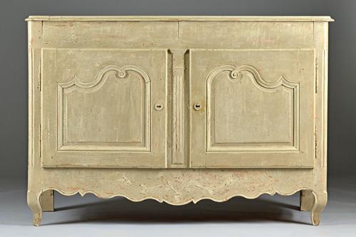 An early 19th century and later painted French two door buffet, on squat cabriole supports, 142cm wide x 96cm high.