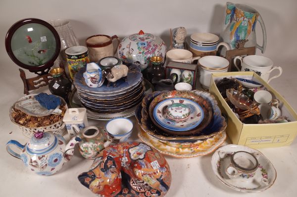 A large group of European and Asian decorative ceramics, mainly 20th century including vases, tea pot, jugs and sundry, (qty).