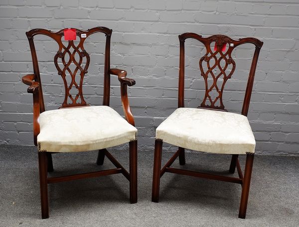 Frank Hudson & Son for Harrods Knightsbridge; a set of eight mid-18th century style mahogany dining chairs with pierced splat on block supports, (incl