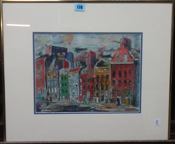 Ray Evans (1920-2008), Street scene, mixed media, signed, 23.5cm x 31cm.