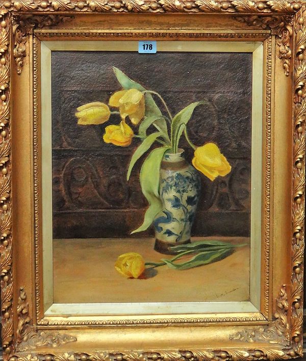 E. A. Vausdern (19th century), Still life of yellow tulips, oil on canvas laid on board, signed, 44.5cm x 55cm.