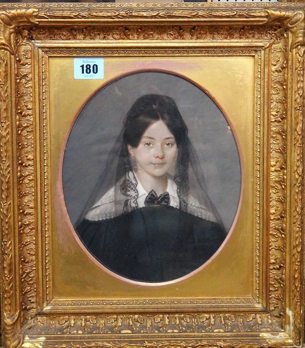 Italian School (19th century), portrait of Lady Albinia Allington-Pye, daughter of the 6th Earl of Buckingham, pastel, oval, 23cm x 19cm.; together wi