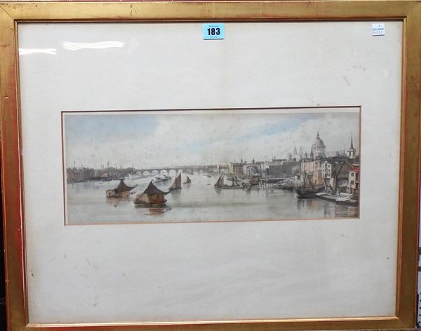 English School (19th century), London Thames  scenes, three prints with hand colouring, each 17cm x 44.5cm.(3)