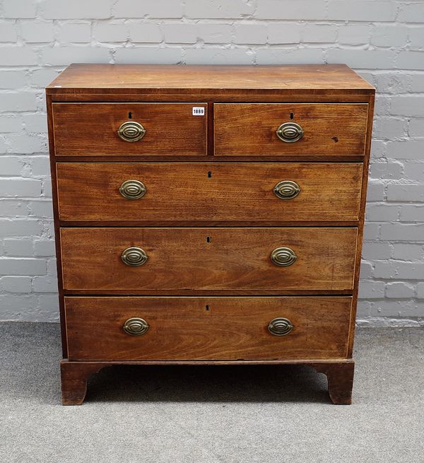 A George III mahogany chest of two short and three long graduated drawers, on bracket feet, 92cm wide x 101cm high.