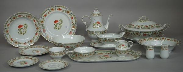 A extensive Haviland Limoges `Mozart Chantoung' pattern part dinner, tea and coffee service, modern, comprising; eleven soup plates; twelve dessert pl