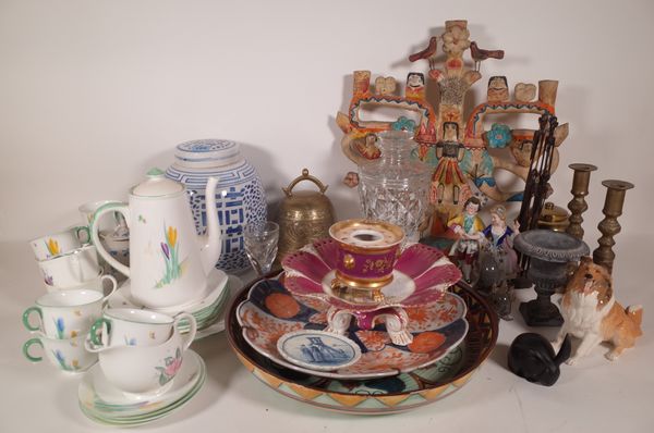 Ceramics and collectables including; Asian brass bell, Worcester figure Imari bowl, candlesticks and sundry, (qty).