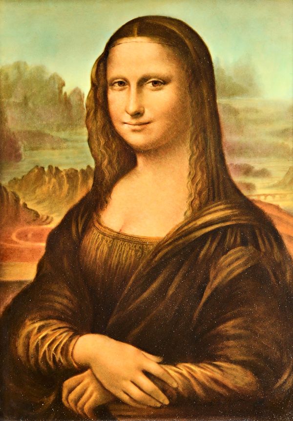 A Rosenthal porcelain plaque depicting Mona Lisa, after the Leonardo Da Vinci original, housed in a giltwood frame, 30cm x 22cm. Illustrated