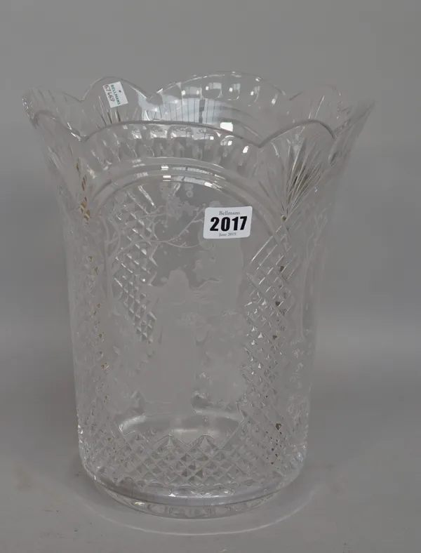A Waterford crystal 'Four Season' vase designed by Matt Kehoe, decorated with four engraved panels against a hobnail cut ground, Waterford mark to bas