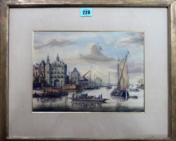 Continental School (19th century), Harbour scene, watercolour, 21cm x 29.5cm.