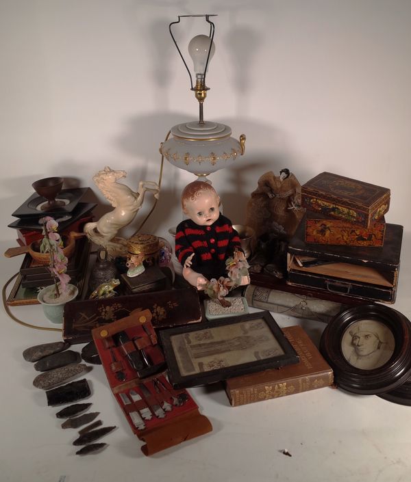 Collectables, including: lacquer boxes, a doll, Asian hardstone trees, prints and sundry, (qty.).