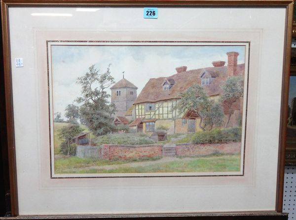 L. Fosbrooke (19th century), View of a cottage and church beyond, watercolour, signed and dated 1898, 29.5cm x 43cm.