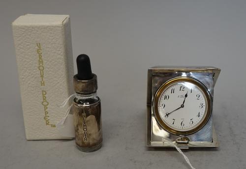 Black, Starr & Frost; an American sterling silver travelling desk/bedside timepiece, folding rectangular case enclosing Swiss 8 day movement by Eterna