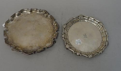 An early George II Scottish silver small salver, James Ker Edinburgh 1728, assay master Edward Penman, of dished circular form on three pad feet, 19cm