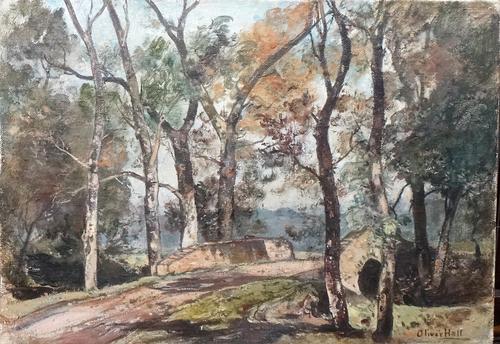 Oliver Hall (1869-1957), Road to Fort William, oil on canvas, signed, unframed, inscribed on label on stretcher, 35cm x 51cm.