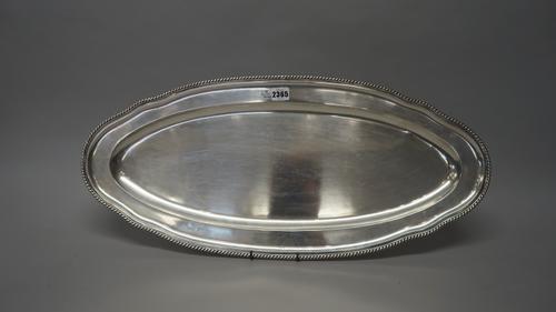 A pair of Austrian .800 silver fish platters, of shaped oval form, with gadrooned borders, each engraved with crest of crown surmounted by three plume