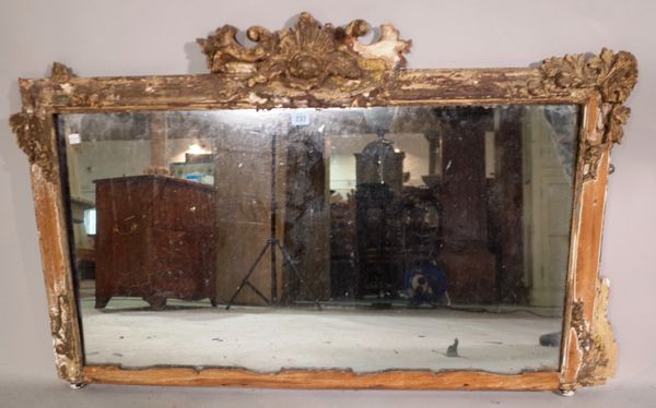 A 20th century pine overmantle mirror, with acanthus moulded crest, 110cm wide x 74cm high.