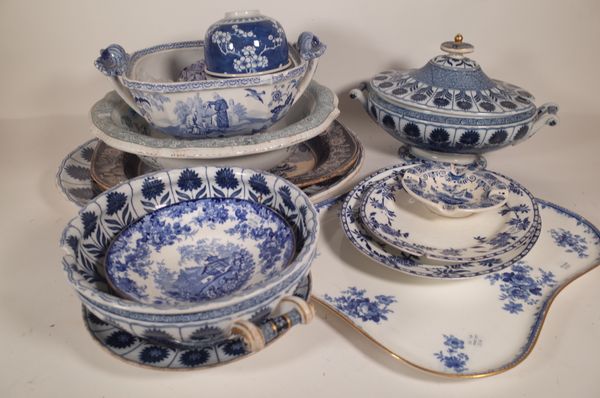 Ceramics, comprising; mainly early 20th century blue and white plates, bowls and sundry, (qty).