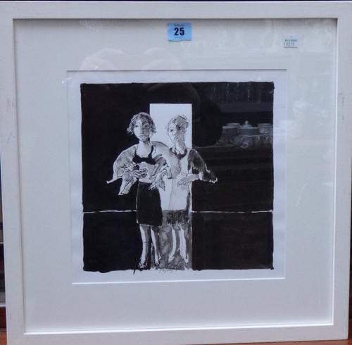 John Barnicoat (b.1924), Two women, pen and ink, dated 10/06/02, 25cm x 25cm. DDS