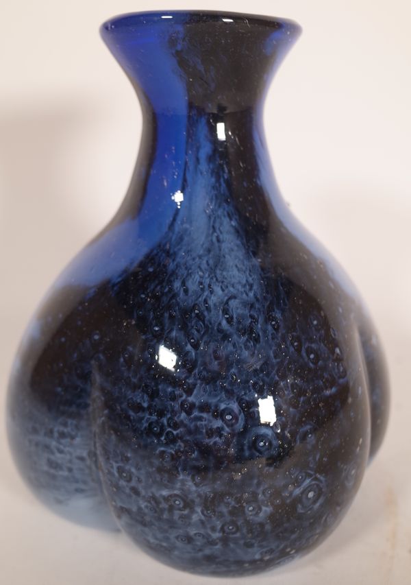 A 20th century blue studio glass vase, 13cm high.