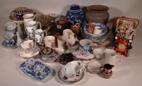 Ceramics, including; a quantity of 19th century and later belleek shell vase, bowls, jugs and sundry, (qty).