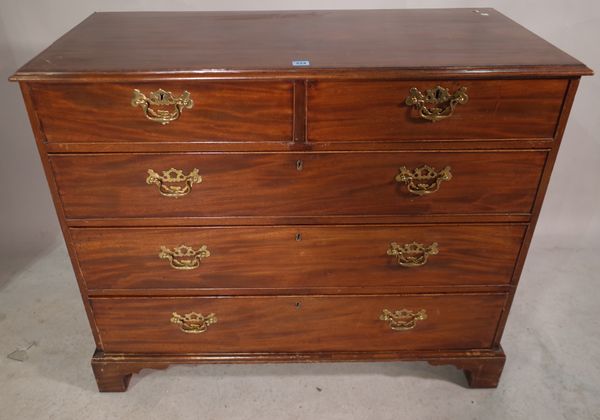 A George III mahogany chest of two short and three long drawers on bracket feet, 110cm wide x 92cm high.