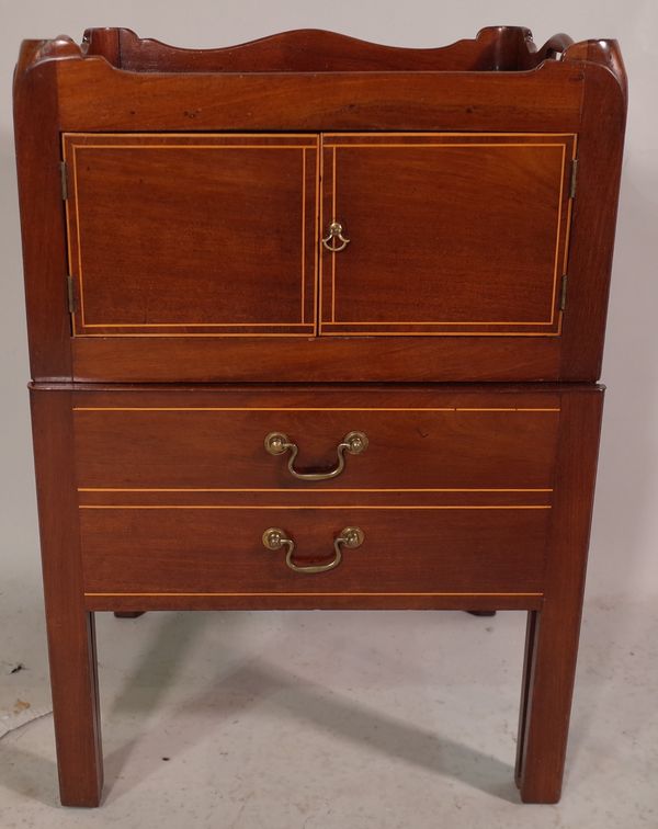 A George III style mahogany nightstand with galleried top, 50cm wide x 76cm high.