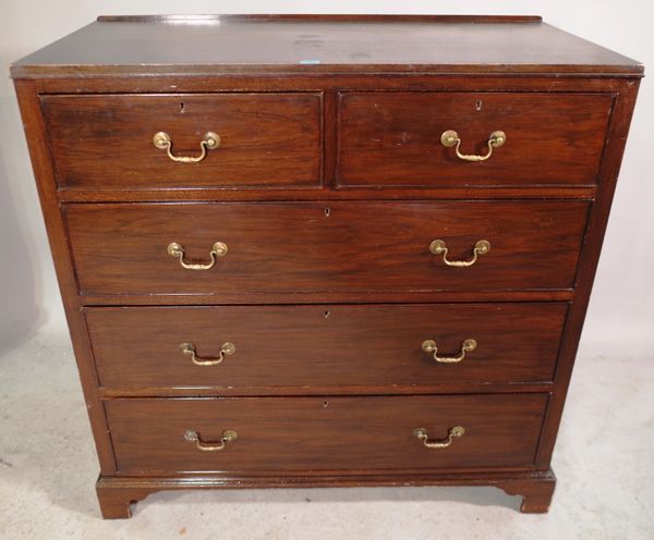 A late 19th century mahogany chest of two short and three long graduated drawers on bracket feet, 106cm wide x 107cm high.