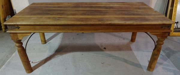 A 20th century Indian hardwood rectangular dining table, on turned supports, 200cm long x 80cm high.