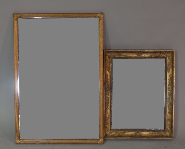 A 19th century gilt framed rectangular wall mirror, 45cm wide x 57cm high and a later gilt framed mirror, 80cm wide x 55cm high, (2).