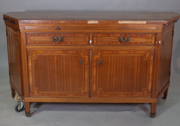 A late Edwardian satinwood sideboard, with two drawers over four door cupboard base, 185cm wide x 94cm high.