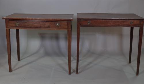 A late George III mahogany single drawer side table on tapering supports 85cm wide x 78cm high and another later mahogany single drawer table, 91cm wi