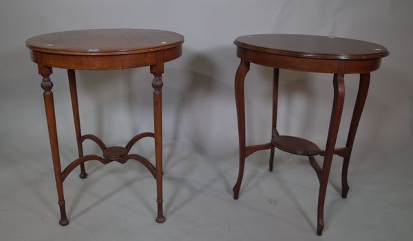 Warings a 19th century mahogany occasional table, 60cm wide x 74cm high and an Edwardian mahogany oval occasional table, 60cm wide x 71cm high, (2)