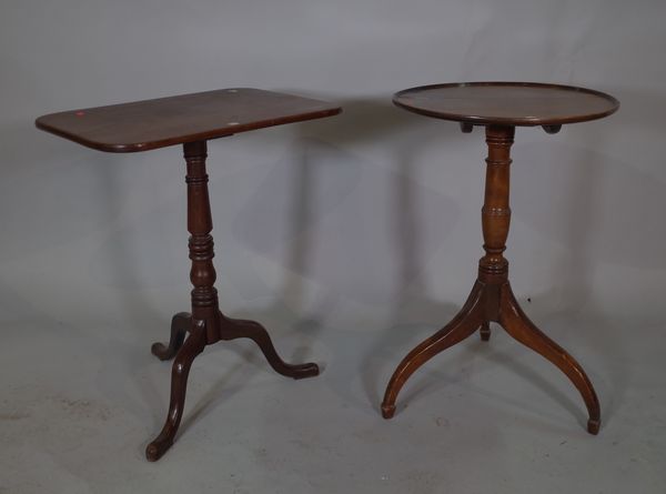 A George III mahogany tripod table, with dished top, 49cm wide x 75cm high and a later Victorian mahogany rectangular tripod table, 59cm wide x 70cm h