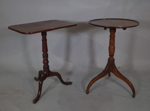 A George III mahogany tripod table, with dished top, 49cm wide x 75cm high and a later Victorian mahogany rectangular tripod table, 59cm wide x 70cm h