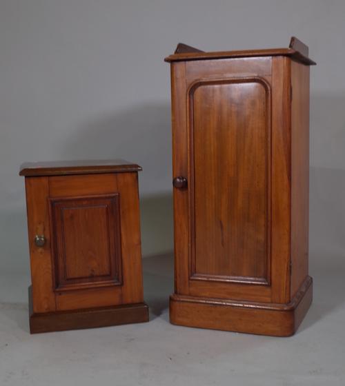 A Victorian mahogany pot cupboard with galleried top 38cm wide x 78cm high and a early 20th century mahogany side cupboard, 33cm wide x 46cm high, (2)