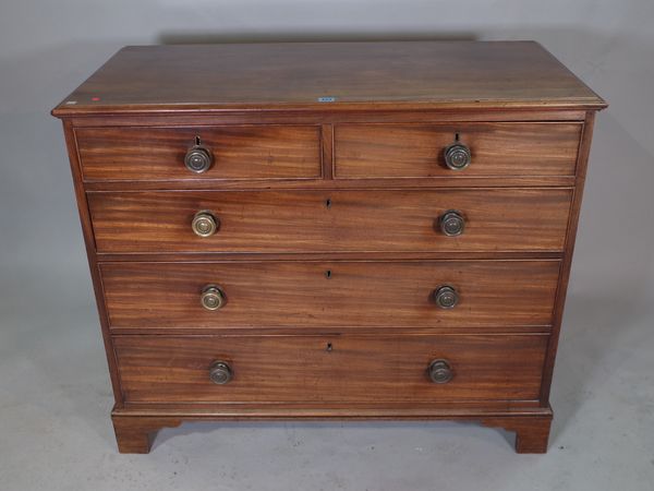 A George III mahogany chest of two short and three long graduated drawers on bracket feet, 110cm wide x 92cm high.