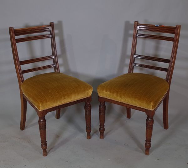 A set of six 19th century bar back dining chairs, with green upholstery, (6).