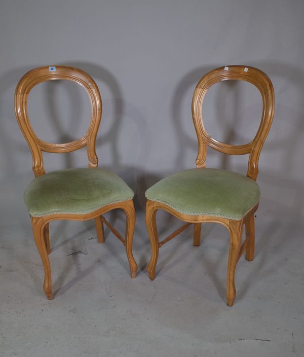 A set of six 20th century beech spoonback dining chairs, with green upholstered seats, (6).