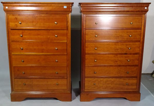 Harrods a pair of 20th century walnut tall chests, with six drawers and frieze door, 90cm wide.