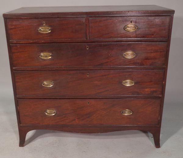 A late George III mahogany chest of two short and three long drawers, 107cm wide x 100cm high.