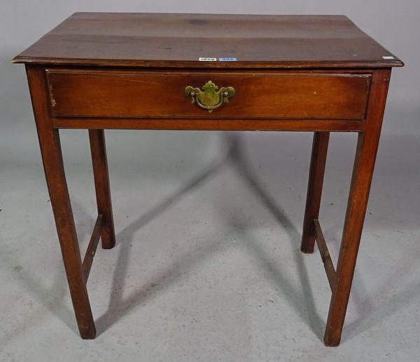 A mid-18th century mahogany single drawer side table on block supports, 71cm wide x 70cm high.