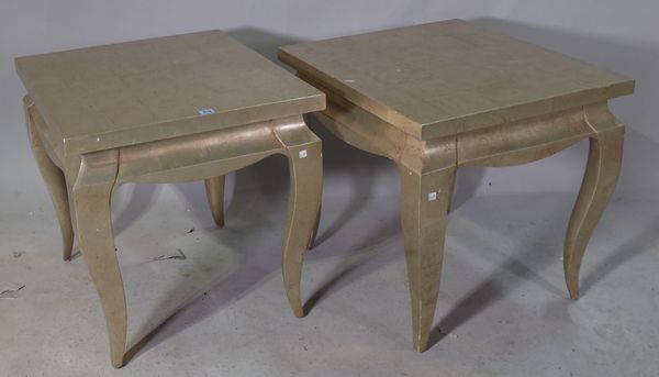 A pair of 20th century polychrome painted side table on cabriole supports 70cm wide x 62cm high.