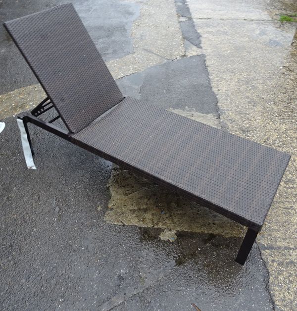 A set of four 20th century faux rattan weave sun loungers, 197cm long, (4).