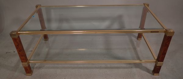 A 20th century two tier glass, brass rectangular coffee table, 108cm wide x 38cm high.