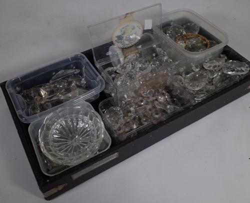 A group of 19th century and later glass chandelier fittings and drops, (qty.)